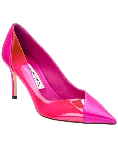 Jimmy Choo Cass 75 Satin & Plexi Pump In Pink