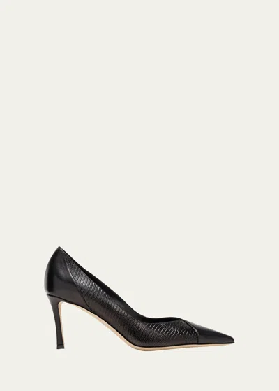 Jimmy Choo Cass Mixed Leather Pumps In Blackblack
