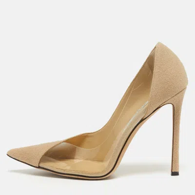 Pre-owned Jimmy Choo Cass Size 39.5 Beige/transparent Canvas And Pvc Pumps In Sand