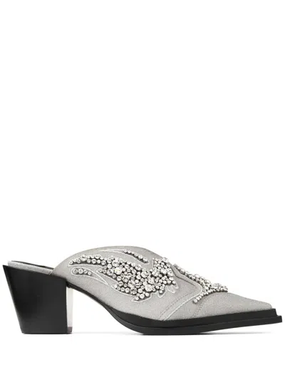 Jimmy Choo Cece 60mm Glitter Mules In Grey