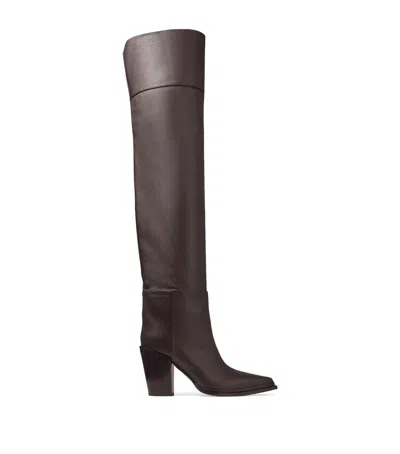 Jimmy Choo Cece 80 Leather Over-the-knee Boots In Brown