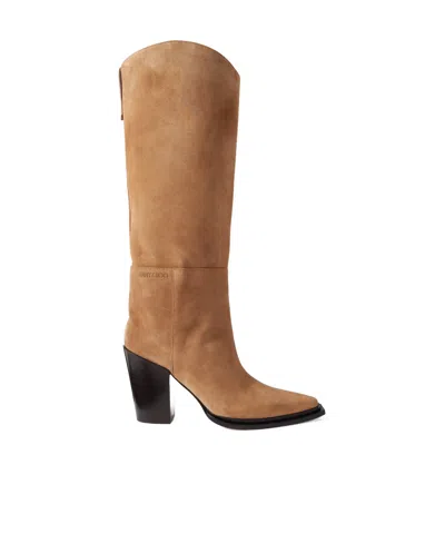 Jimmy Choo Cece 80 Suede Knee Boots In Brown