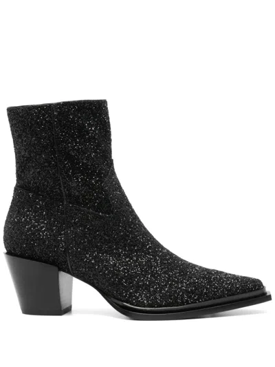 Jimmy Choo Cece Ab 60mm Glitter Ankle Boots In Black