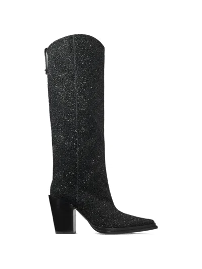 Jimmy Choo Cece Glitter Pointed Boots In Black