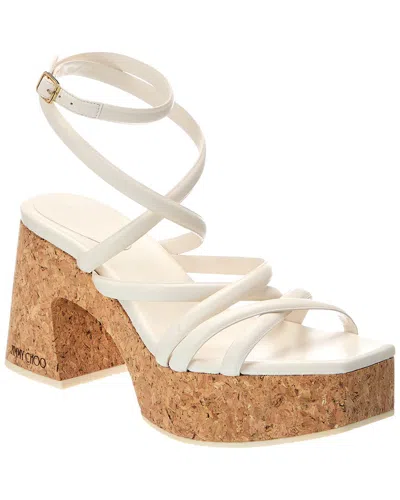 Jimmy Choo Cecelia 95 Leather Platform Sandals In White