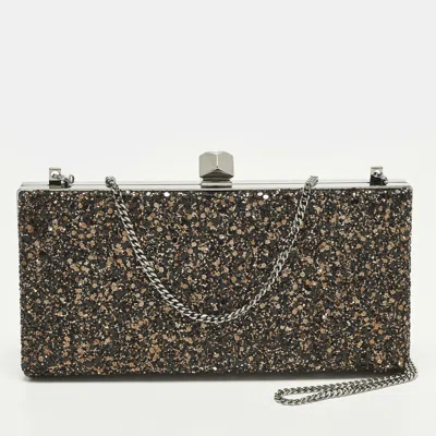 Pre-owned Jimmy Choo Celeste Bronze Glitter Chain Clutch In Brown