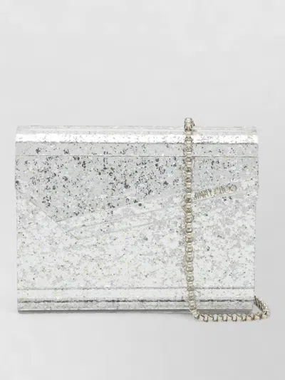 Jimmy Choo Chain Strap Glitter Clutch Metallic Accents In White