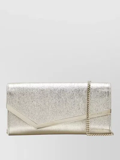 Jimmy Choo Chain Strap Metallic Finish Compact Wallet In White