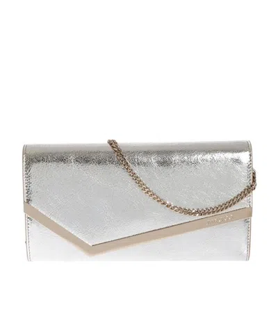 Jimmy Choo Champagne Emmie Leather Clutch Bag In Silver