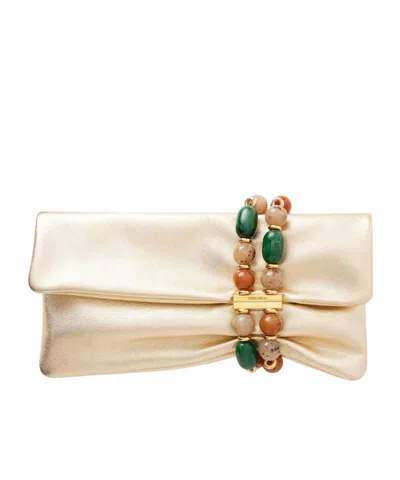 Jimmy Choo Champagne Metallic Leather Clutch In Gold