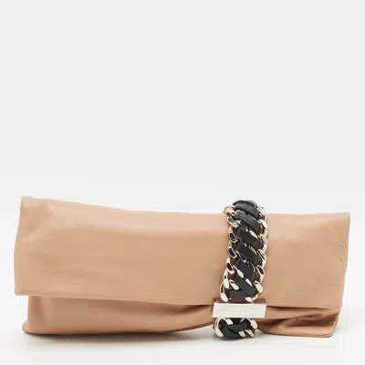 Pre-owned Jimmy Choo Chandra Beige Leather Clutch In Sand