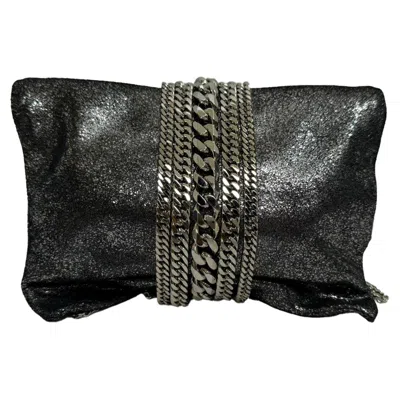 Jimmy Choo Chandra Chain Clutch Bag In Black Shimmer Leather