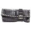Jimmy Choo Chandra Croc Embossed Studs Woven Magnet Clasp Clutch Bag In Black