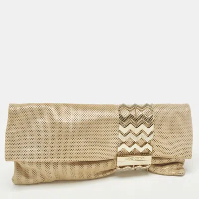 Pre-owned Jimmy Choo Chandra Gold Shimmer Perforated Leather Clutch