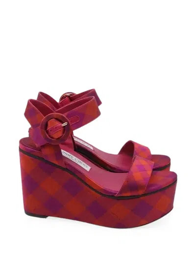 Pre-owned Jimmy Choo Check Wedge Sandals In Pink