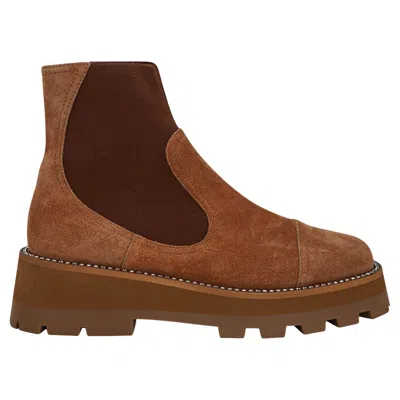 Pre-owned Jimmy Choo Chelsea Ankle Boot Clayton Flat Crystal Embellished Caramel Suede 38 In Brown