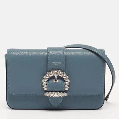 Pre-owned Jimmy Choo Cheri Dusk Blue Leather Wallet On Chain