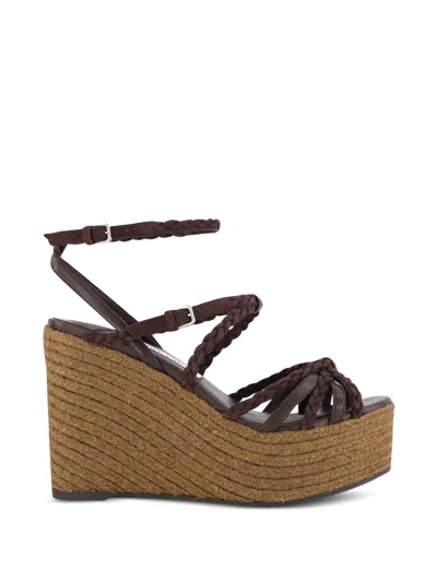 Jimmy Choo Chic Jute Platform Sandals With Adjustable Ankle Strap - 3.9 Inches Heel Height In Brown