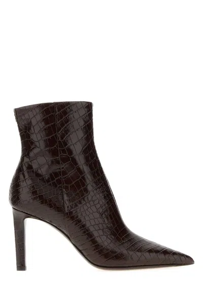 JIMMY CHOO CHOCOLATE LEATHER FRANKIE 85 ANKLE BOOTS