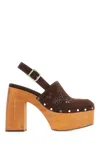 Jimmy Choo Alida 135 Embroidered Studded Suede Platform Clogs In Brown