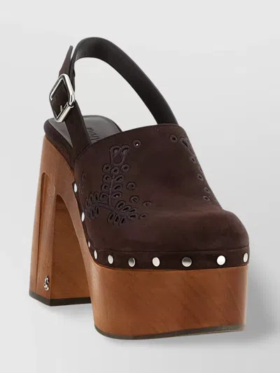 Jimmy Choo Chunky Heel Embroidered Studded Clog In Brown