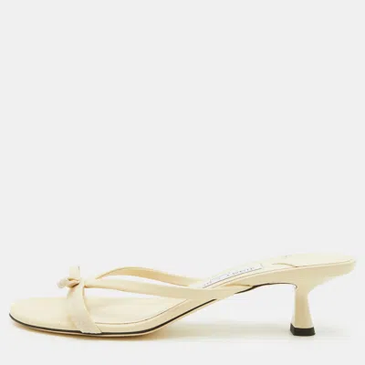 Pre-owned Jimmy Choo Ciela Size 37 Light Yellow Leather Box Slide Sandals