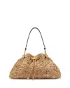 Jimmy Choo Cinch M Flower Woven Raffia Shoulder Bag In Brown