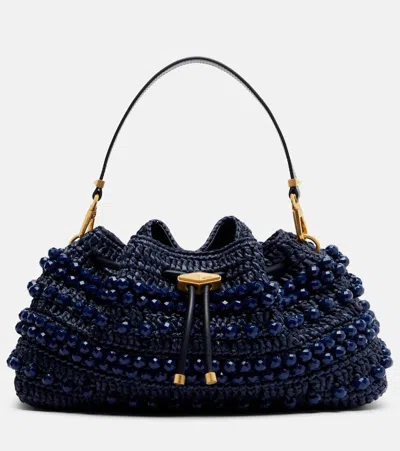 Jimmy Choo Cinch Medium Beaded Raffia Tote Bag In Blue