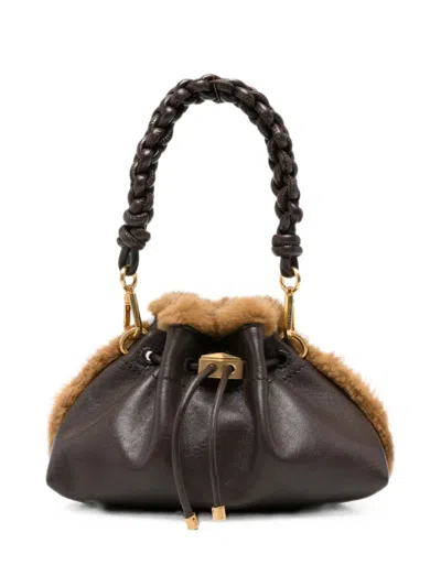 Jimmy Choo Cinch Shearling-trimmed Leather Cross Body Bag In Brown
