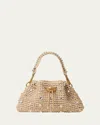 Jimmy Choo Cinch Small Crystal-embellished Raffia Drawstring Top Handle Bag In Gold