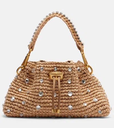 Jimmy Choo Cinch Small Embellished Raffia Tote Bag In Sand