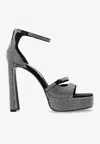 Jimmy Choo Claressa 125 Crystal Satin Platform Sandals In Black
