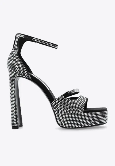 Jimmy Choo Claressa 125 Crystal Satin Platform Sandals In Black