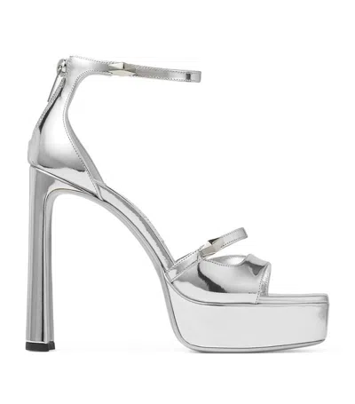 Jimmy Choo Claressa 125 Metallic Leather Platform Sandals In Silver