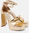 Jimmy Choo Claressa Metallic Leather Platform Sandals In Gold