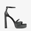 Jimmy Choo Claressa 125 Crystal Satin Platform Sandals In Black