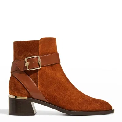Jimmy Choo Clarice Suede Buckle Ankle Boot In Brown