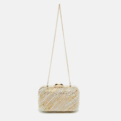 Pre-owned Jimmy Choo Cloud Beige/multicolor Crystals And Satin Clutch In Sand