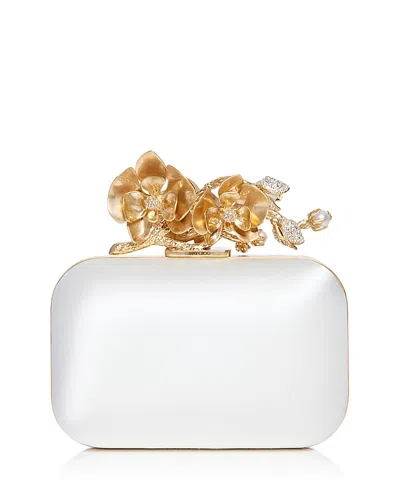Jimmy Choo Cloud Satin Flower Jewel Clutch In Ivory/gold