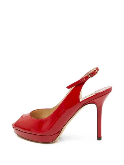Pre-owned Jimmy Choo Clue Peep-toe Slingback Pumps In Red