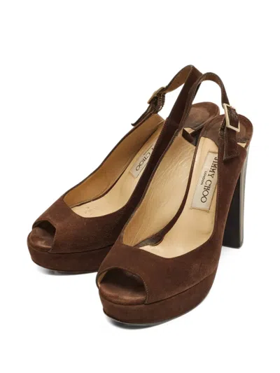 Pre-owned Jimmy Choo Clue Platform Slingback Pumps In Brown
