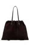 Jimmy Choo Large Suede Drawstring Tote Bag In Brown