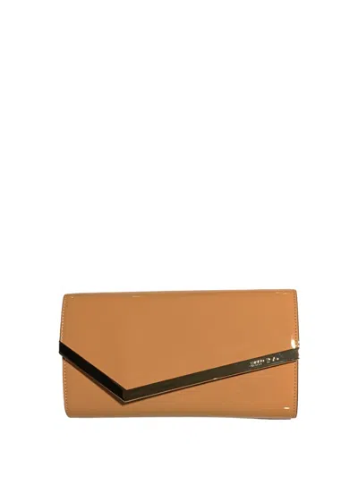 Jimmy Choo Clutch In Biscuit Brown Patent Leather