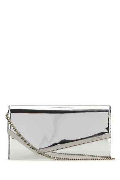 Jimmy Choo Champagne Emmie Leather Clutch Bag In Silver