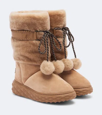 Jimmy Choo Cobi Shearling-trimmed Suede Platform Boots In Gold
