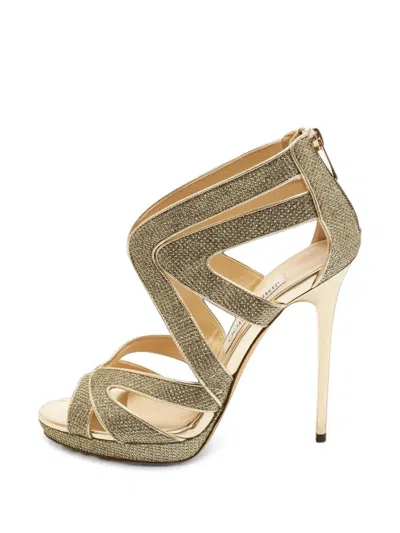 Pre-owned Jimmy Choo Collar Coarse Glitter Sandals In Gold