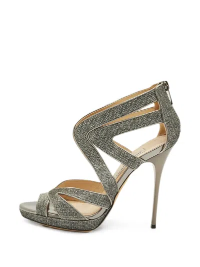 Pre-owned Jimmy Choo Collar Glitter Platform Sandals In Silver