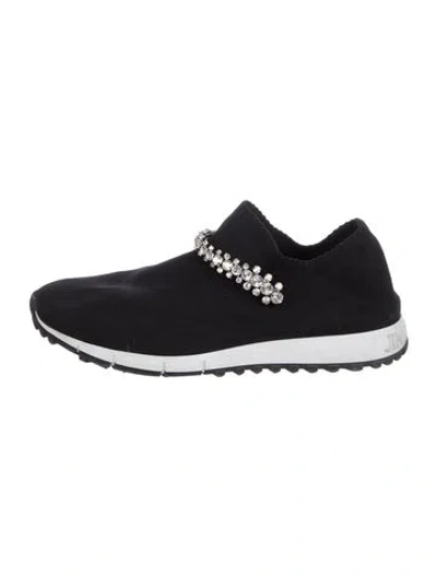 Pre-owned Jimmy Choo Colorblock Pattern Crystal Embellishments Sneakers In Black