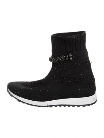 Pre-owned Jimmy Choo Colorblock Pattern Crystal Embellishments Sock Sneakers In Black