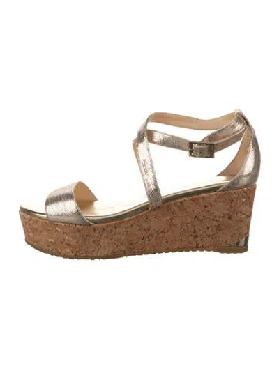 Pre-owned Jimmy Choo Colorblock Pattern Espadrilles In Gold/metallic
